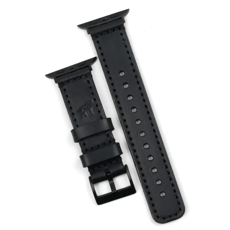 Apple Watch Stitched Leather Strap Black
