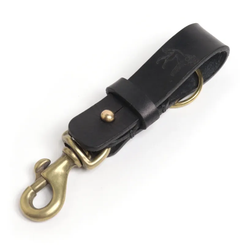 Black Leather Belt Brass Keychain