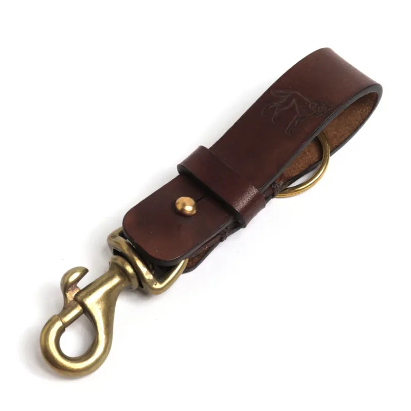 Brown Leather Belt Brass Keychain