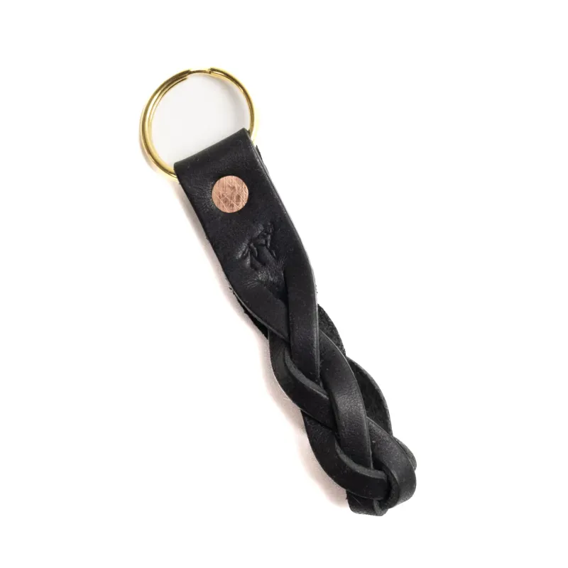 Braided Leather Black Keychain
