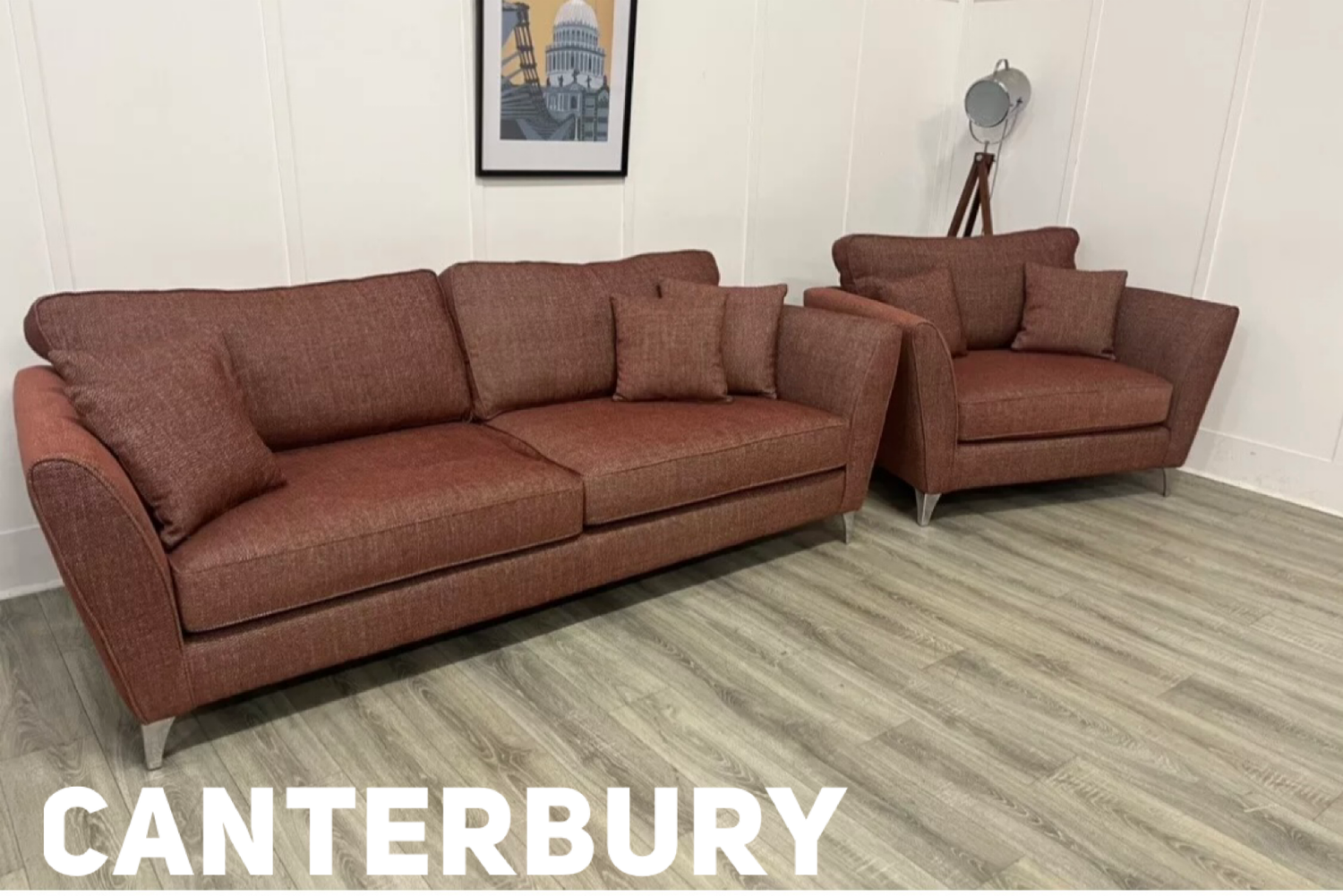 Canterbury 4 Seat Sofa + Snuggle Armchair In Orange Fabric