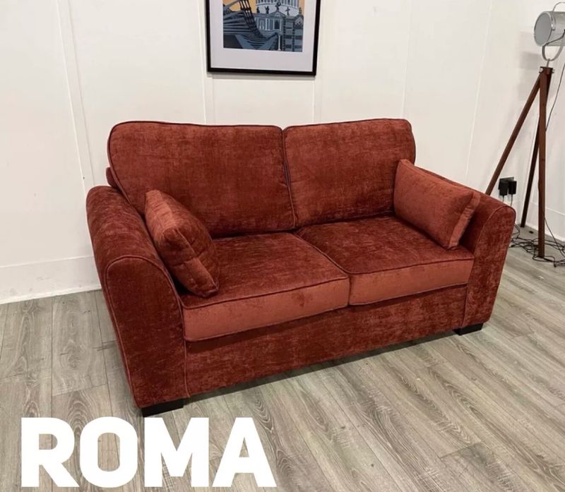 Roma 2 Seat Sofa Bed In Rust Orange Fabric