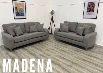 Madena 3 Seat & 2 Seat Sofas In Grey Fabric