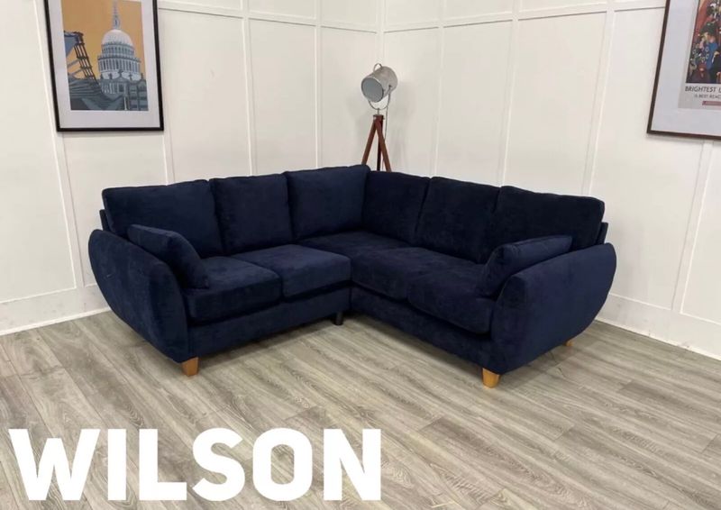 Famous Store Wilson Corner Sofa In Navy Blue Fabric