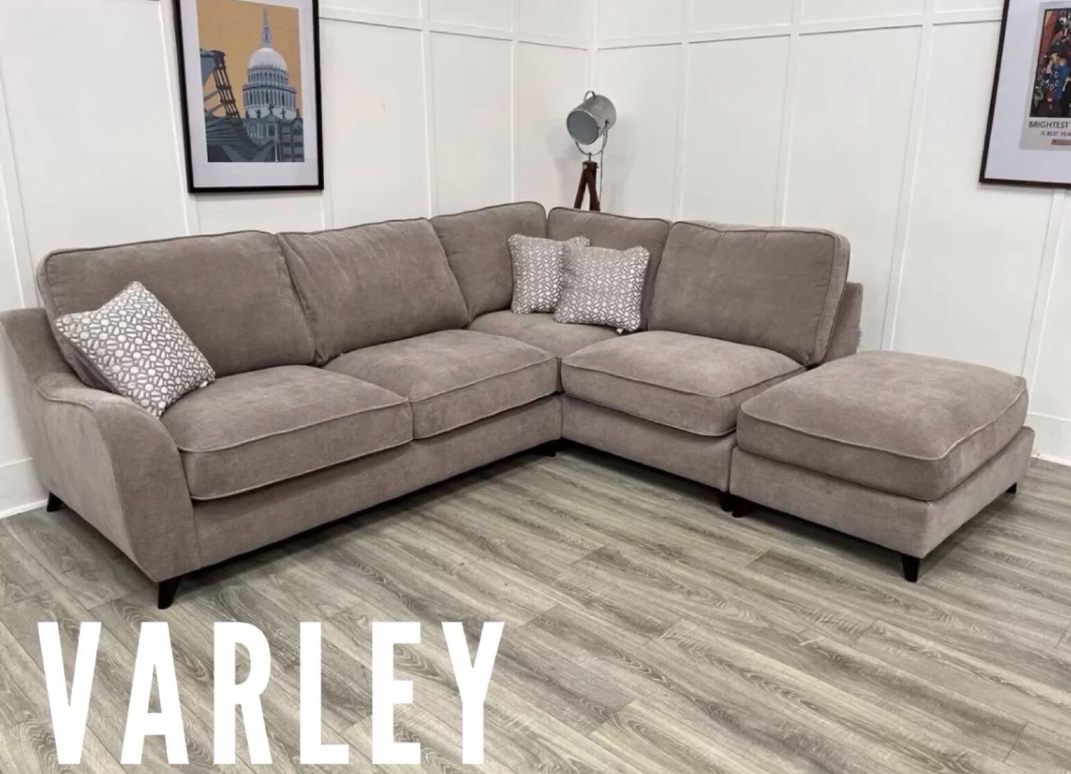 Varley RHF Corner Sofa & Footstool In Latte Fabric