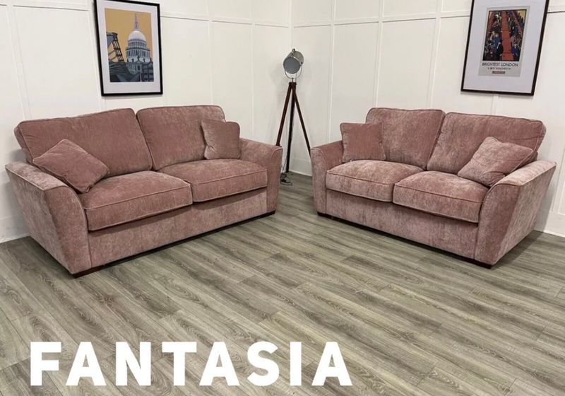 Fantasia 3 Seat & 2 Seat Sofas In Pink Fabric