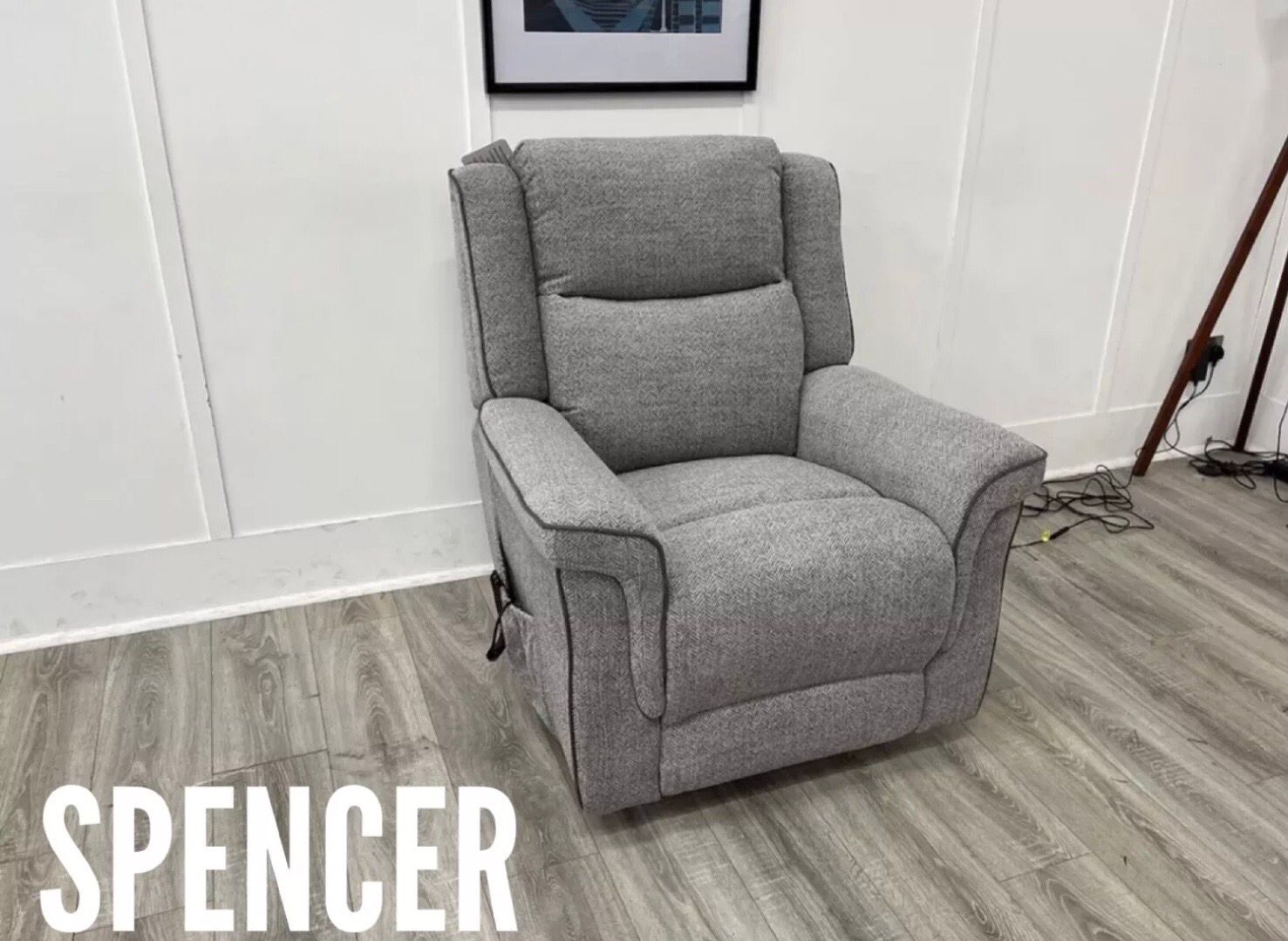 Spencer Lift & Rise Power Reclining Armchair In Grey Fabric