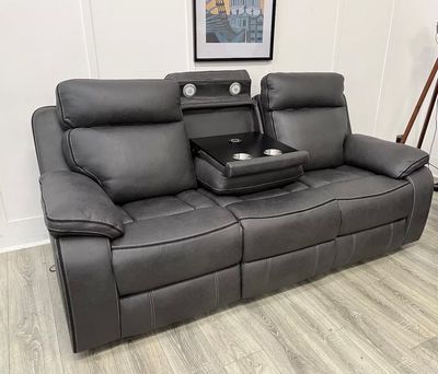 Ronson 3 Seat Power Reclining Sofa In Grey Fabric