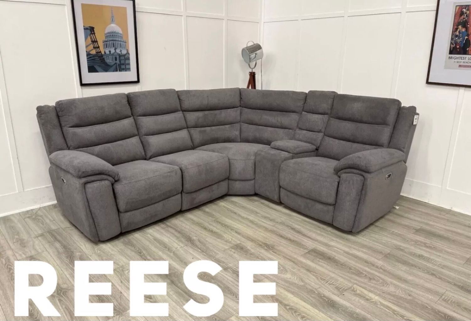 Reese Power Reclining Corner Group In Grey Fabric