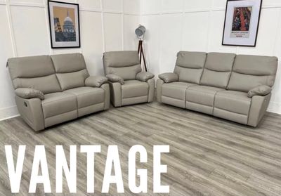 Vantage 3 Seat & 2 Seat & Armchair Manual Reclining Suite In Putty Leather