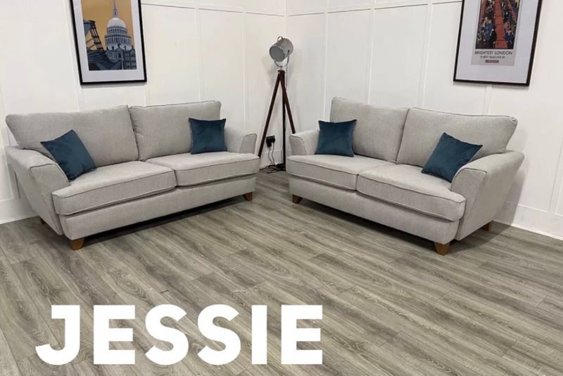 Jessie 3 Seat & 2 Seat Sofas In Silver Fabric