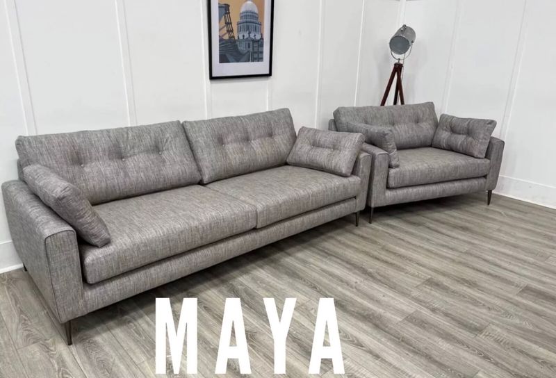 Maya 4 Seat Sofa & Snuggle Armchair In Pebble Fabric