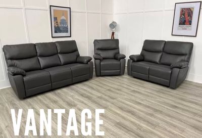 Vantage 3 Seat & 2 Seat & Armchair Manual Reclining Suite In Grey Leather