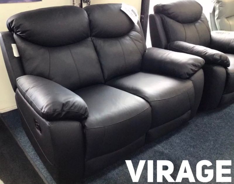 Virage 2 Seat Manual Reclining Sofa In Black Leather