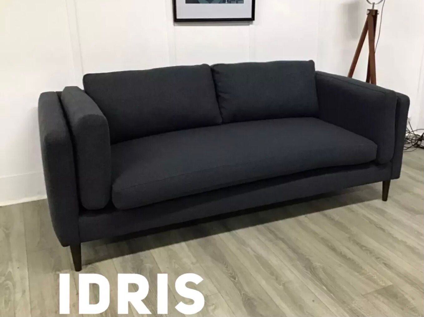 Idris 3 Seat Sofa In Charcoal Grey Fabric