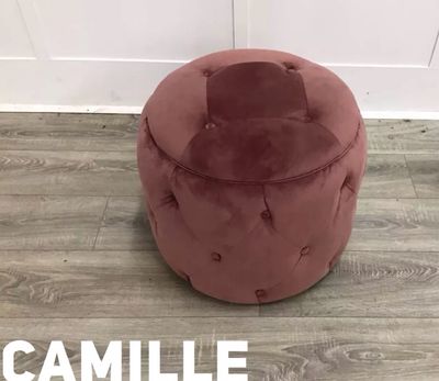 Camille Round Footstool In Pink Fabric