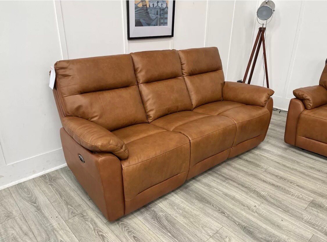 Barletta 3 & 2 Seat Power Reclining Sofas In Tan Leather