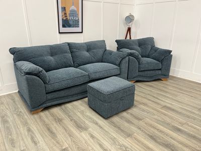 Nicole 3 Seat Sofa & Armchair & Storage Stool In Petrol Fabric