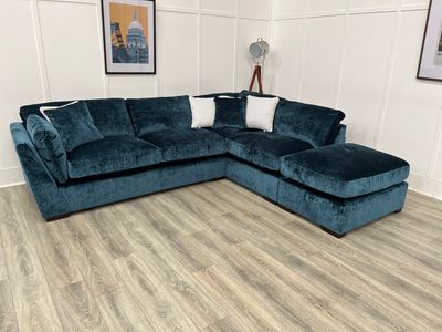 Phoenix RHF Corner Sofa & Footstool In Teal Fabric