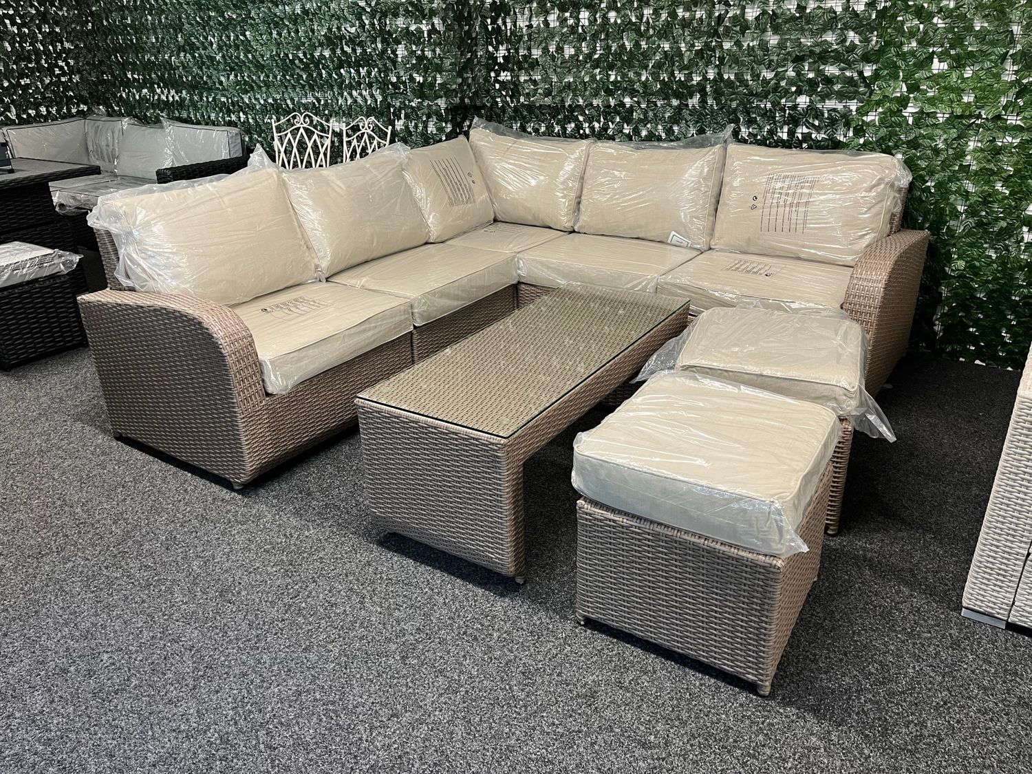 Sunset Fully Modular Corner Sofa + Stools + Table Set