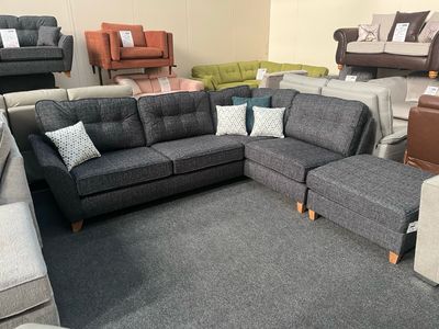 Ashley RHF Corner Sofa & Footstool In Charcoal Fabric