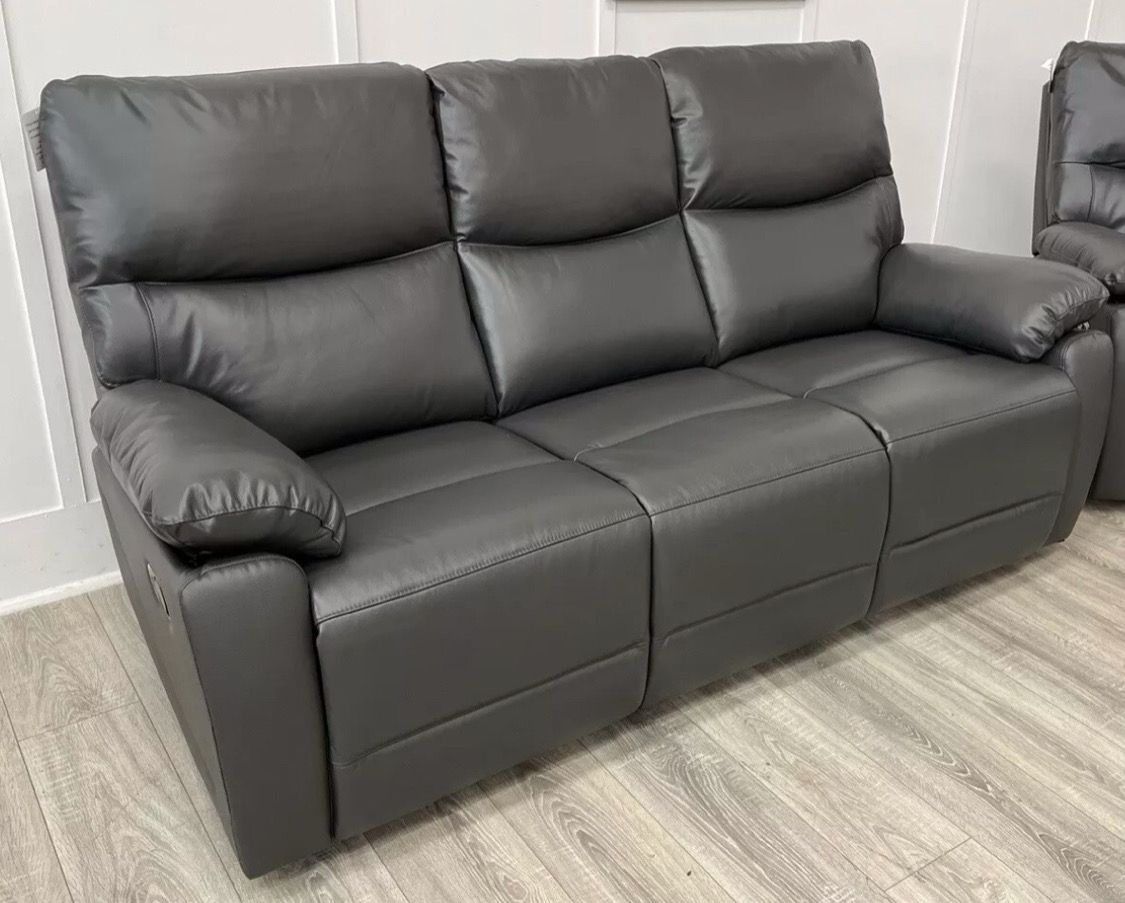 Vantage Manual Reclining 3 Seater Sofa In Dark Grey Leather