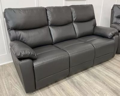 Vantage Manual Reclining 3 Seater Sofa In Dark Grey Leather