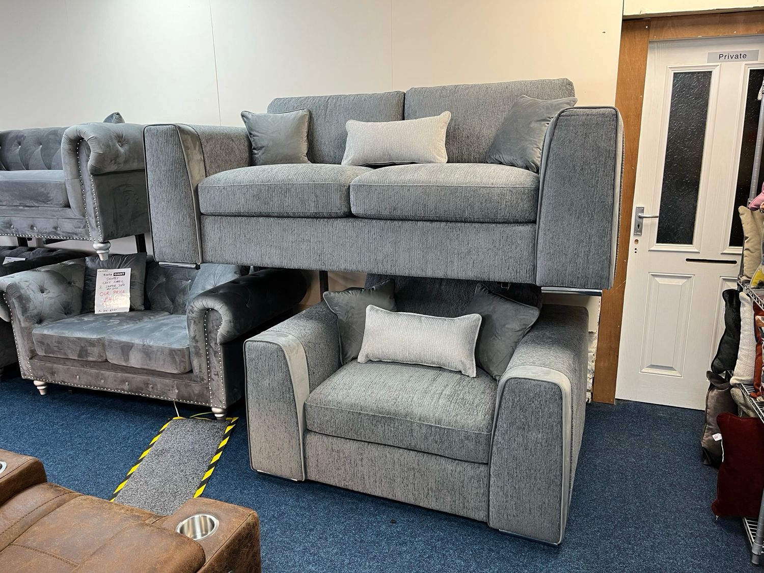 Capri 3 Seat Sofa & Armchair In Grey Fabric