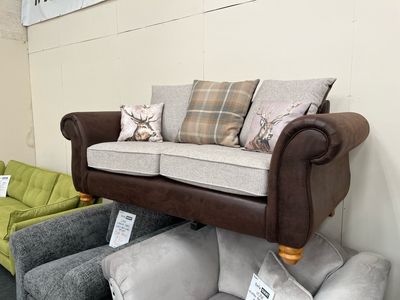 Harriet 2 Seat Scatter Back Sofa In Brown & Beige Fabric