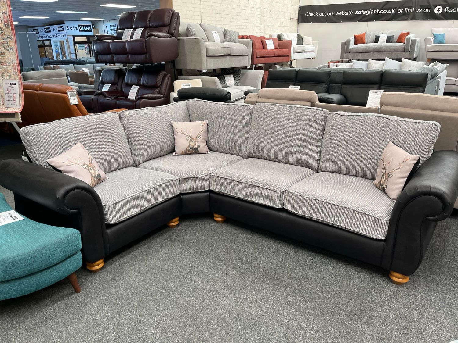 Harriet Corner Sofa In Grey & Black Fabric