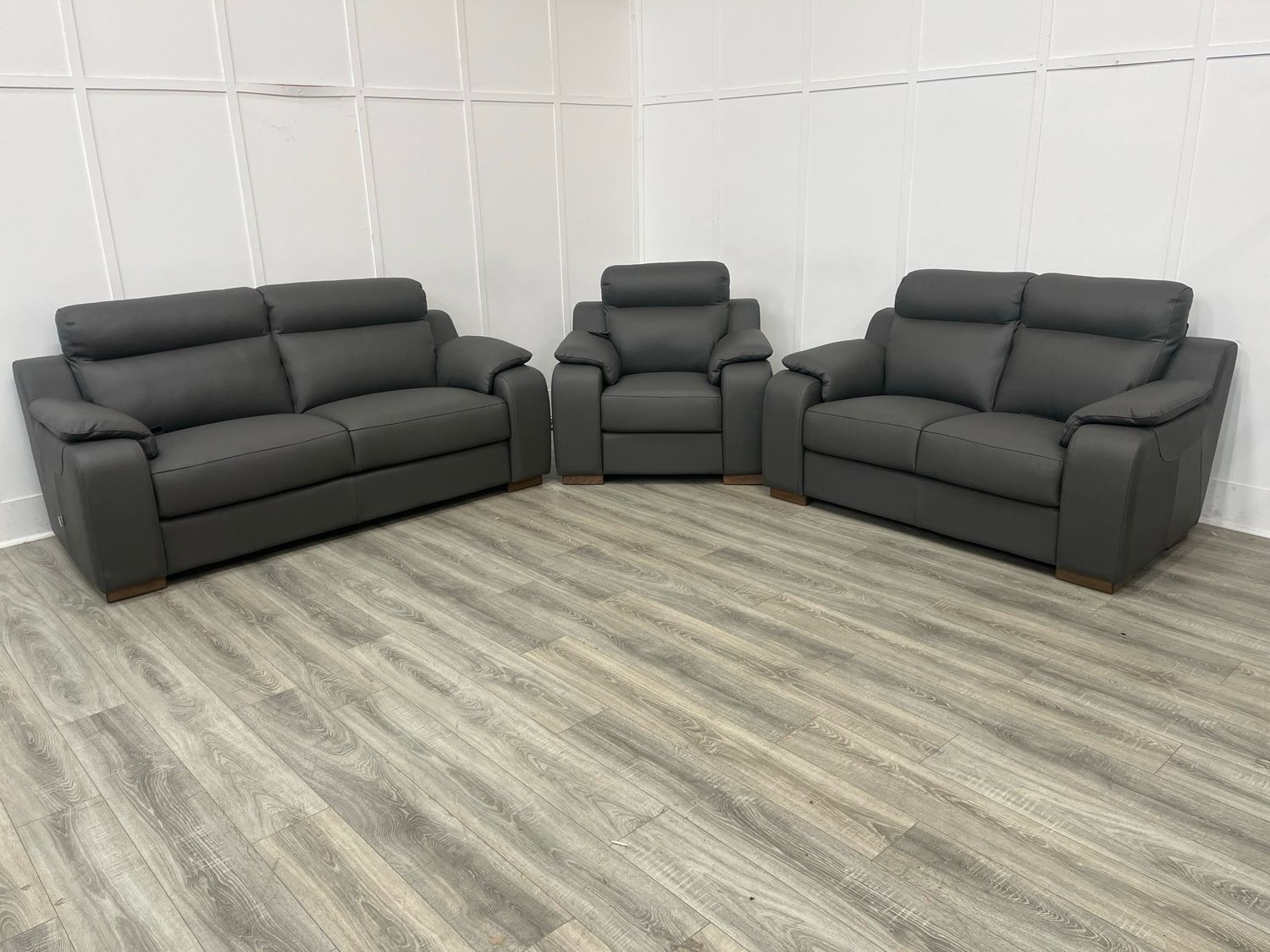 Ethos 3 & 2 Seat Sofas & Armchair In Grey Italian Leather