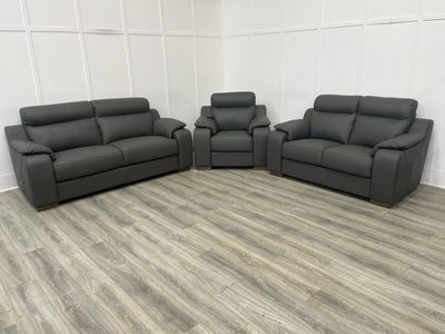 Ethos 3 & 2 Seat Sofas & Armchair In Grey Italian Leather