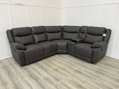 Turin Manual Reclining Corner Sofa In Pewter Fabric With Wireless Charging Console
