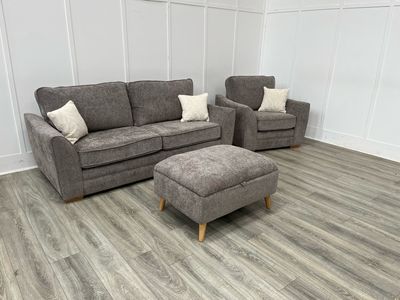 Ashford 3 Seat Sofa & Armchair & Storage Stool In Taupe Fabric