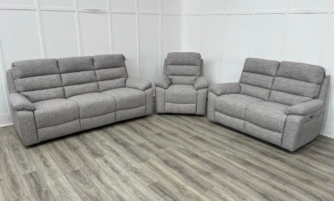 Westbury 3 & 2 Sofas & Armchair Power Reclining Suite In Grey Fabric