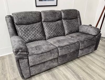 Normandy 3 & 2 Seat Sofas & Armchair Manual Reclining Suite In Silver Fabric