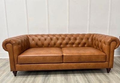 Lincoln 3 Seat Chesterfield Sofa In Cognac Brown Leather