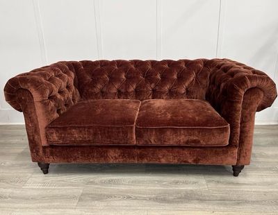 Lincoln Chesterfield 2 Seat Sofa & Armchair In Brandy Fabric