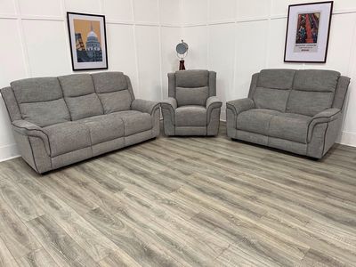 Spencer 3 & 2 Seat Sofas & Reclining Armchair In Grey Fabric
