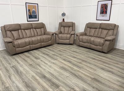 Santino 3 & 2 Seat Sofas & Armchair Power Reclining Suite In Sandstone Fabric
