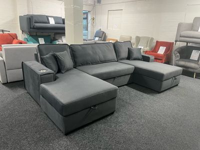Monza U Shape Sofa Bed With Storage In Grey Fabric
