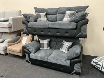 Jake 3 & 2 Seat Sofas In Grey And Black Fabric