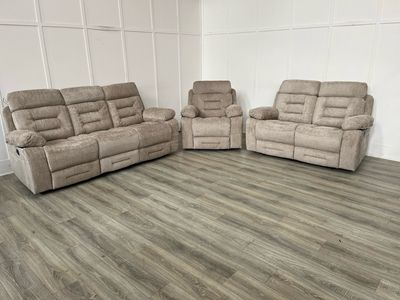 Wilbur 3 & 2 Seat Sofas & Armchair Manual Reclining Suite In Latte Fabric