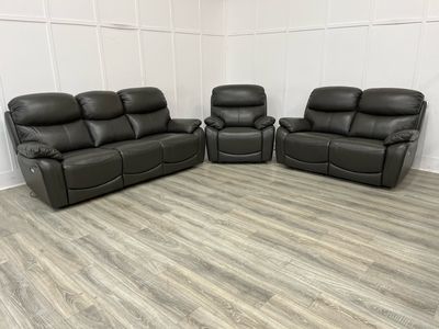 Lincoln Power Reclining Sofa & Armchair Range In Charcoal Grey Leather