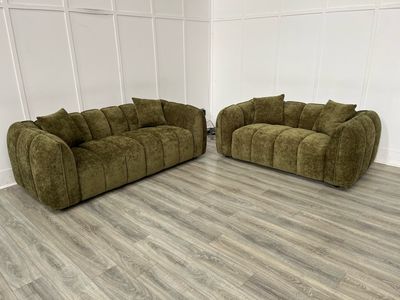The Verona 3 & 2 Seat Sofas In Green Fabric