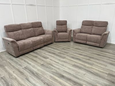 Maude 3 & 2 Power Reclining Sofa & Armchair In Beige Fabric