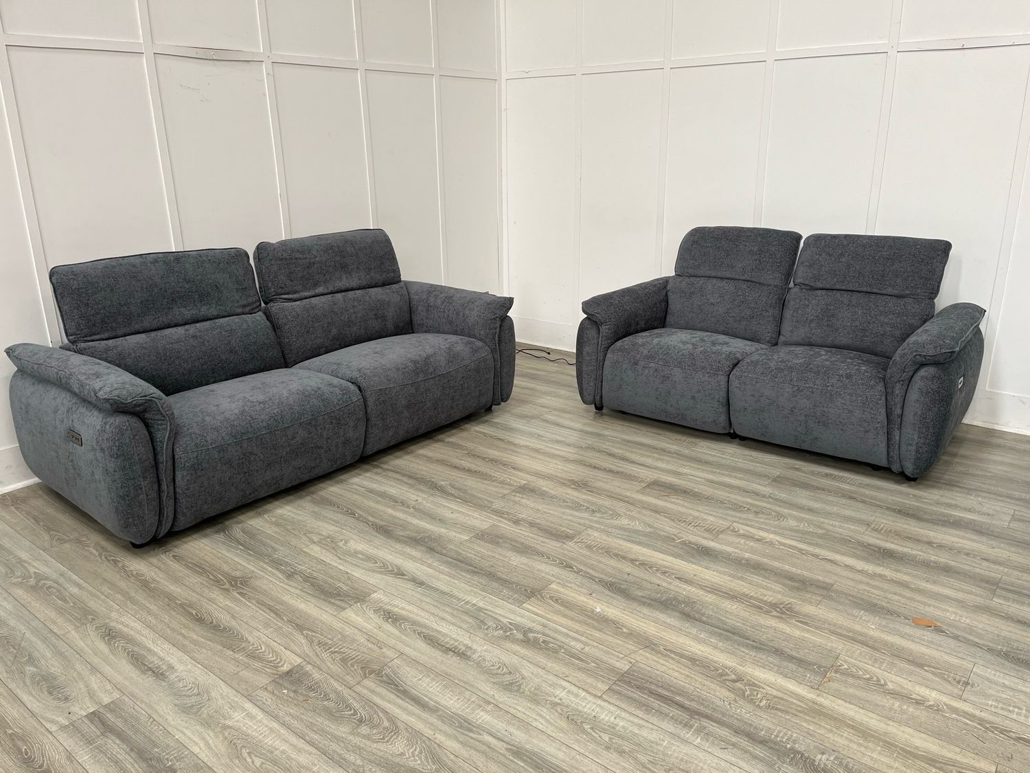 Enzo 3 & 2 Power Reclining Sofas In Grey Fabric