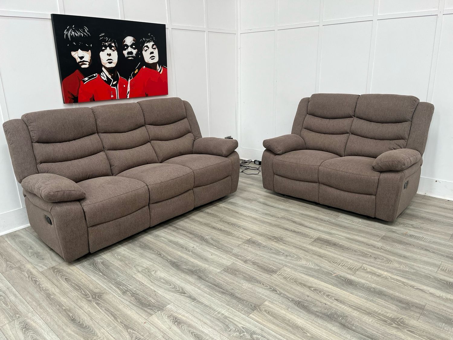 Focus 3 & 2 Manual Reclining Sofas In Biscuit Fabric