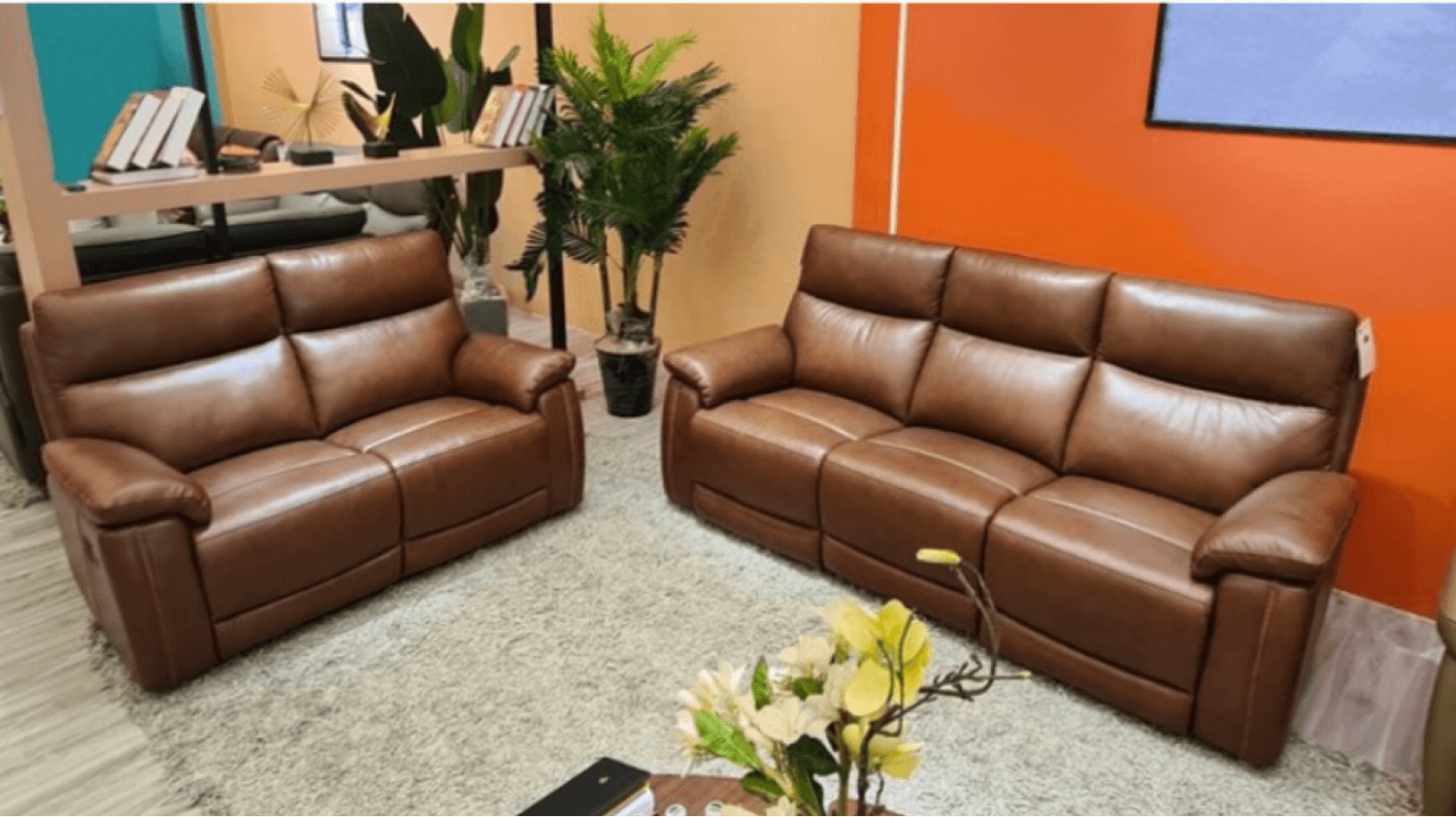 Andria 3 & 2 Seat Power Reclining Sofas In Brown Leather