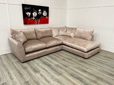 Seattle RHF Corner Chaise Sofa In Natural Velvet Fabric